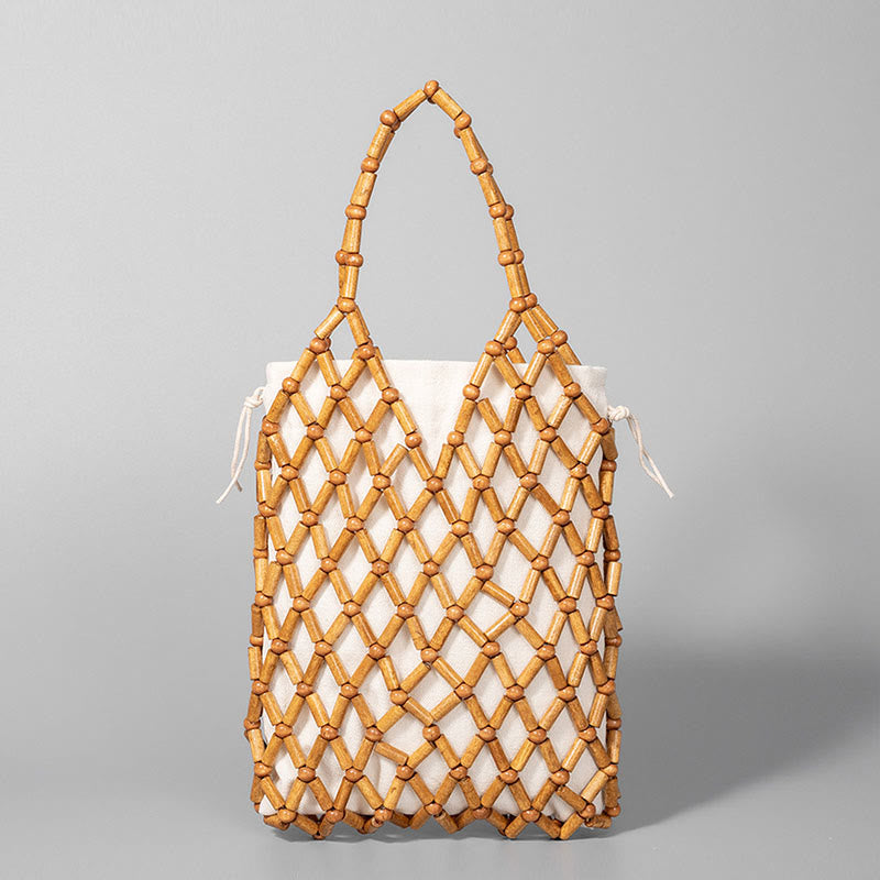 Nimara Ritual Hand-woven Mesh Hollow Wooden Beads Handbag