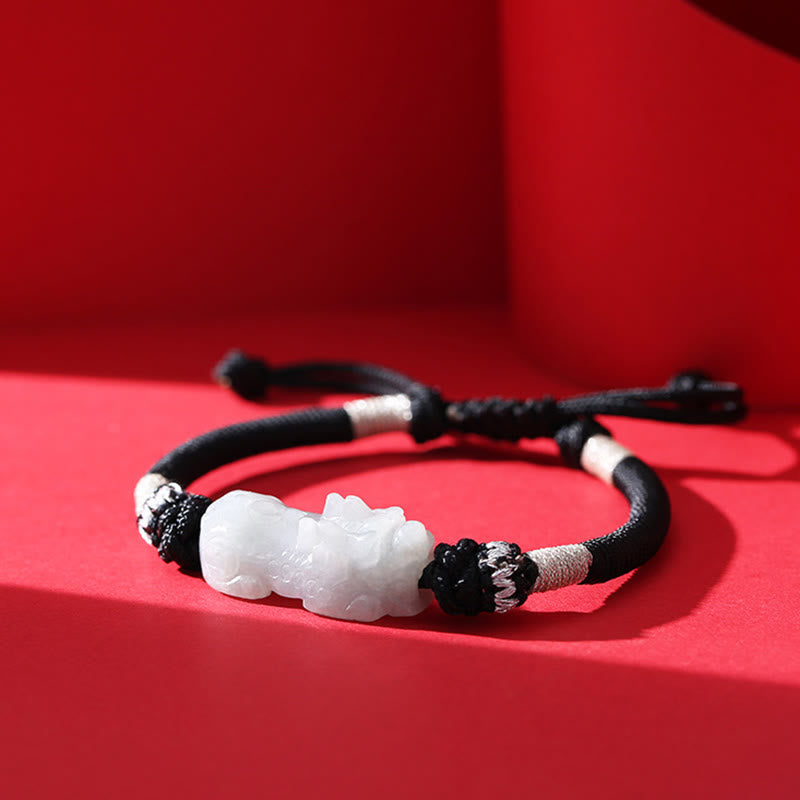 Nimara Ritual Handmade Natural Jade PiXiu Luck Prosperity Braided String Bracelet