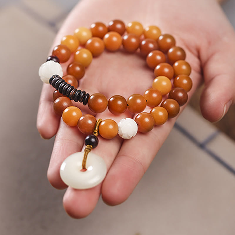 Nimara Ritual Cyan Bodhi Seed Lotus Jade Peace Buckle Wisdom Double Wrap Bracelet