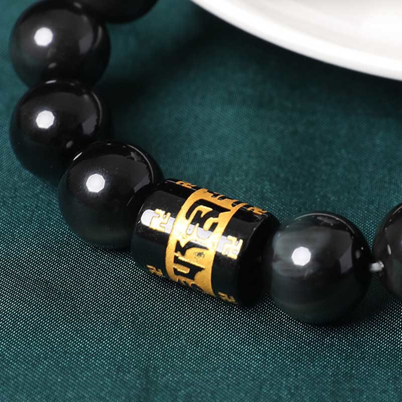 Nimara Ritual Rainbow Obsidian Om Mani Padme Hum Swastika Positive Bracelet