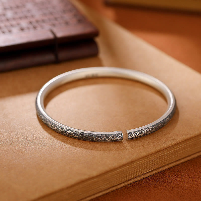 Nimara Ritual Vintage 999 Sterling Silver Auspicious Clouds Design Luck Bracelet Bangle