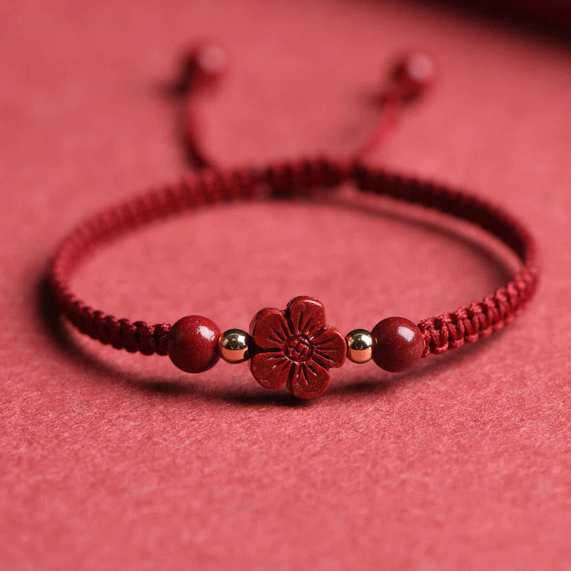 Nimara Ritual Four Leaf Clover Five-petal Flower Cinnabar Blessing Red String Bracelet