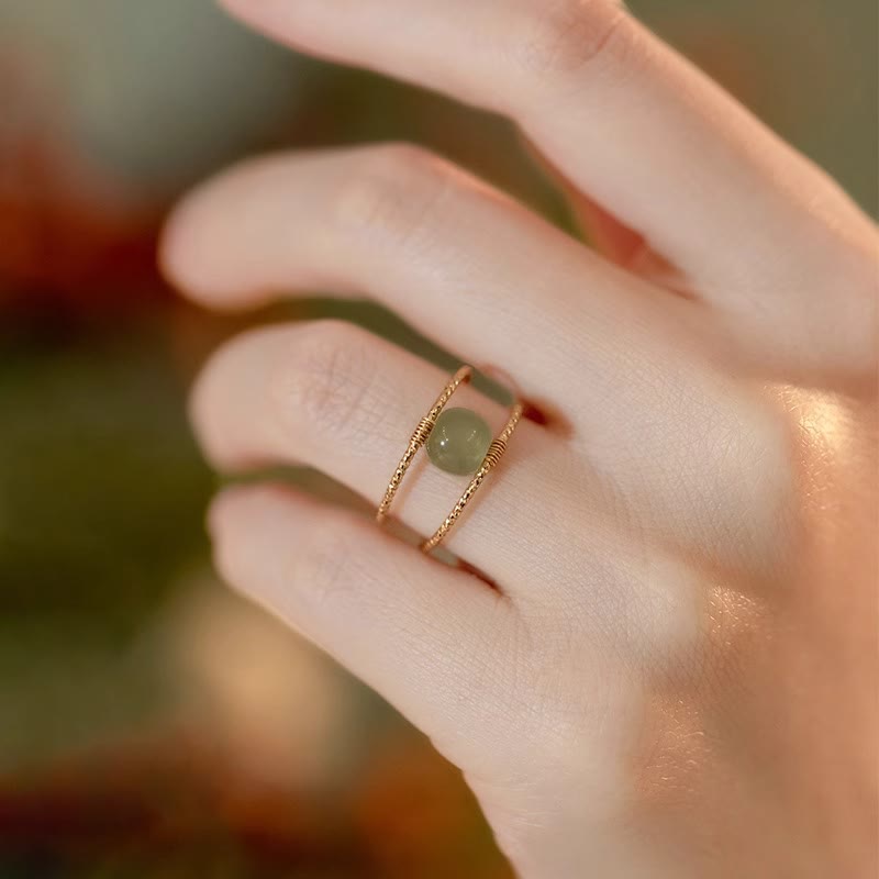 Nimara Ritual Round Jade Pearl Bead Double Layer Copper Luck Adjustable Ring