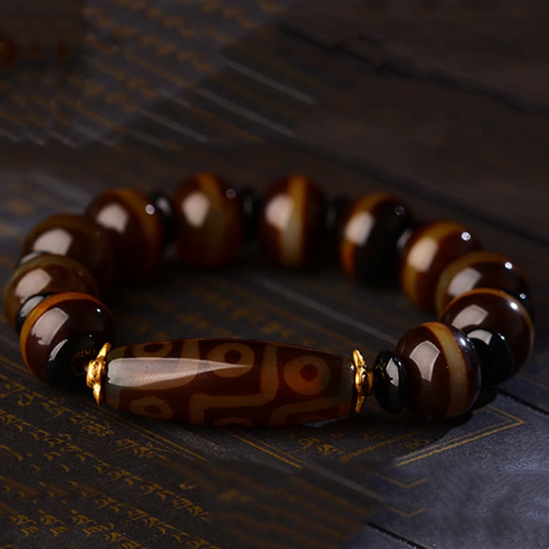 Nimara Ritual Tibetan Natural Nine-Eye Dzi Bead Agate Wealth Blessings Bracelet