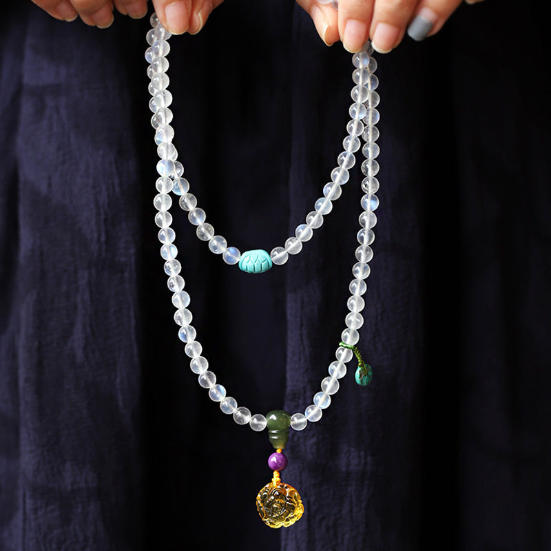 Nimara Ritual 108 Mala Beads Moonstone Amber Lotus Turquoise Crystal Healing Bracelet
