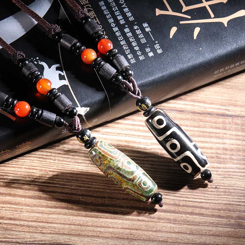 Nimara Ritual Tibetan Nine-Eye Dzi Bead Wealth Necklaces & Pendants