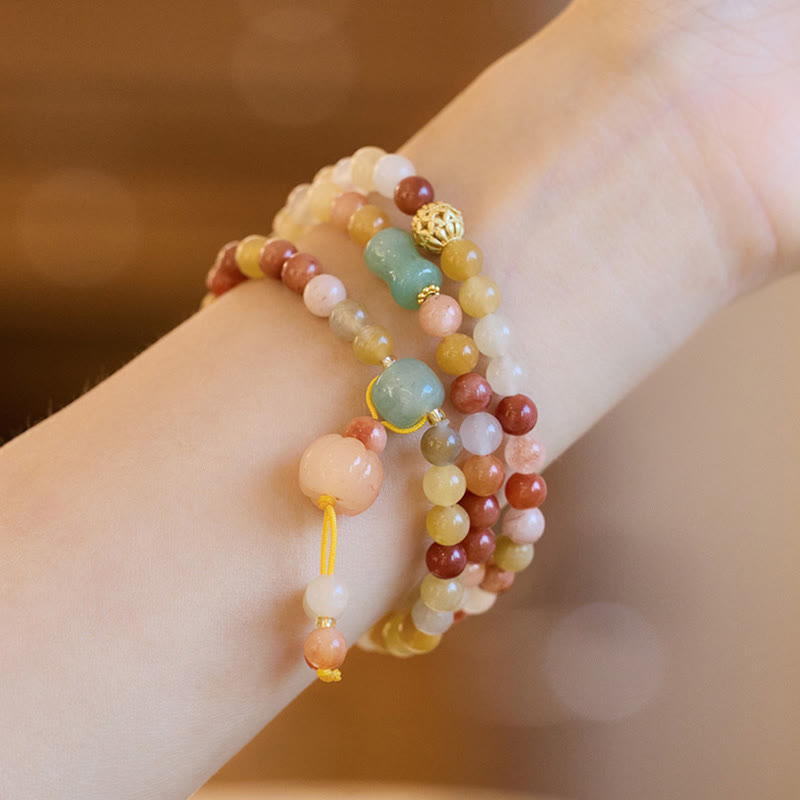 Nimara Ritual Natural Golden Silk Jade Pumpkin Charm Wealth Luck Triple Wrap Bracelet