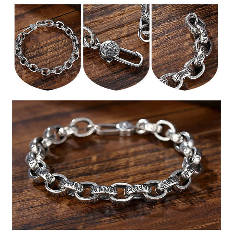 Nimara Ritual 925 Sterling Silver Om Mani Padme Hum Engraved Peace Bracelet Bangle