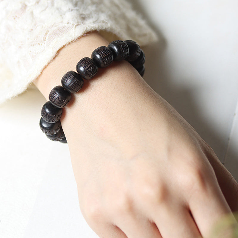 Nimara Ritual Tibet Ebony Wood Om Mani Padme Hum Engraved Balance Bracelet