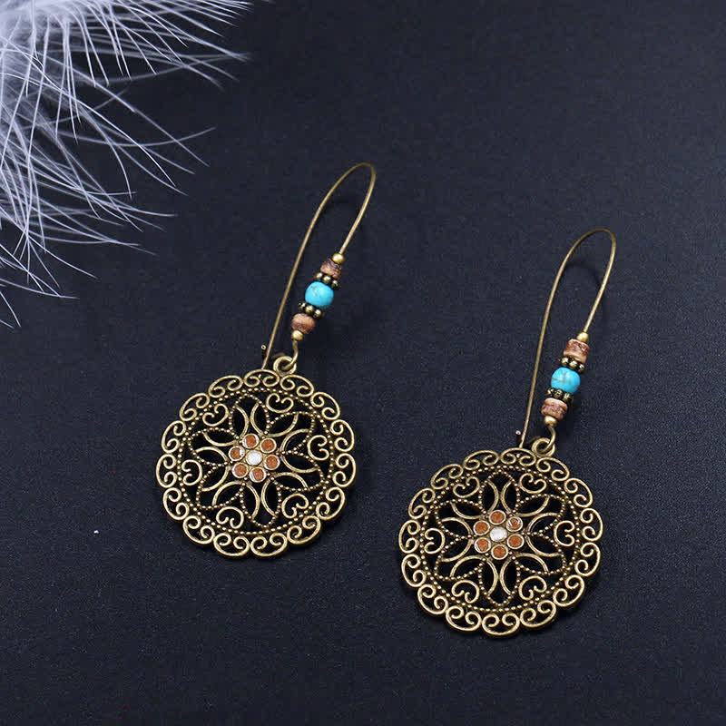 Nimara Ritual Round Flower Design Luck Dangle Drop Earrings