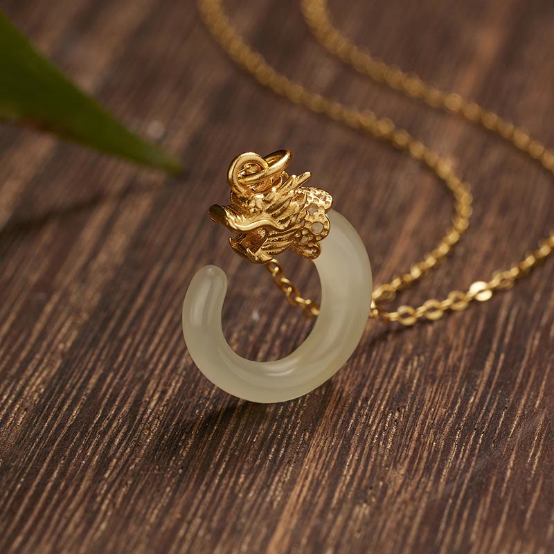 Nimara Ritual 925 Sterling Silver Year Of The Dragon Natural Hetian Jade Luck Strength Necklace Pendant
