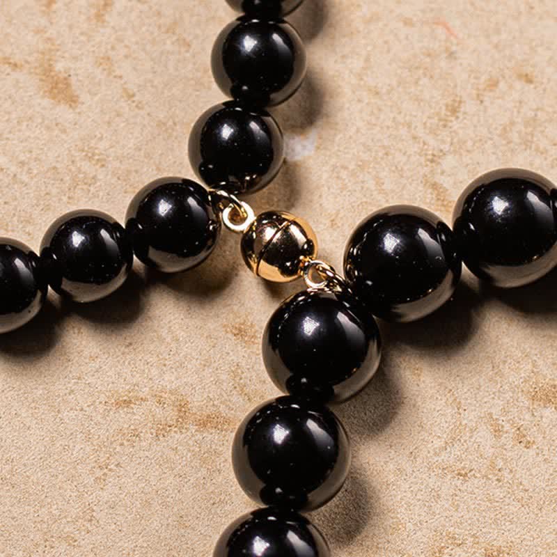 Nimara Ritual Black Obsidian Jade Om Mani Padme Hum Strength Couple Magnetic Bracelet