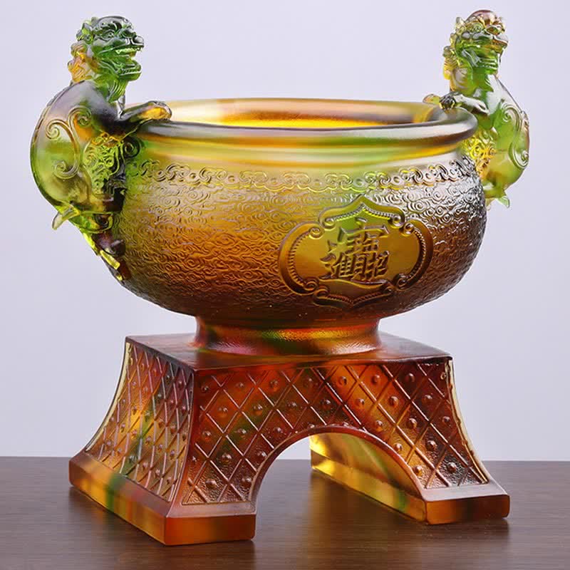 Nimara Ritual Handmade Liuli Crystal PiXiu Treasure Bowl Art Piece Home Decoration