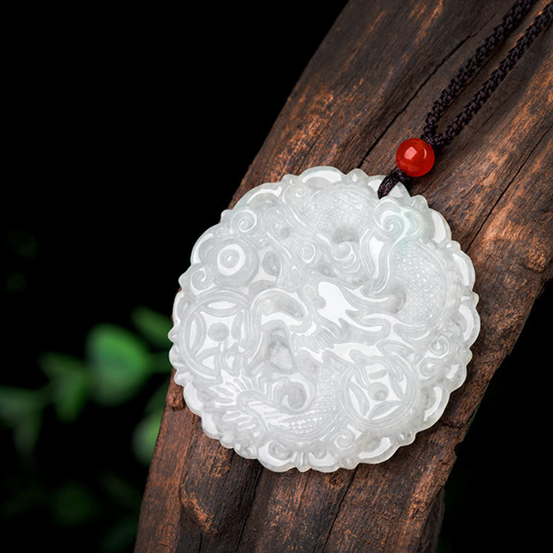 Nimara Ritual White Jade Dragon Protection Necklace String Pendant