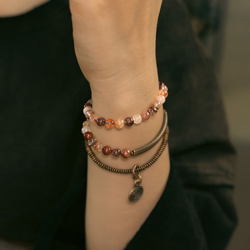 Nimara Ritual Purple Phantom Red Hematoid Quartz Green Rutilated Quartz Copper Love Forgive Bracelet
