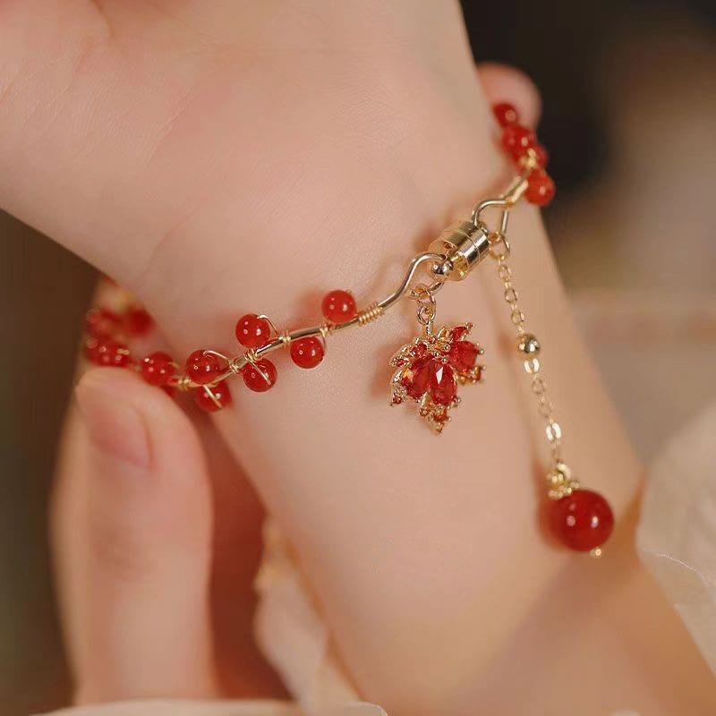 Nimara Ritual Red Maple Leaf Luck Charm Bracelet