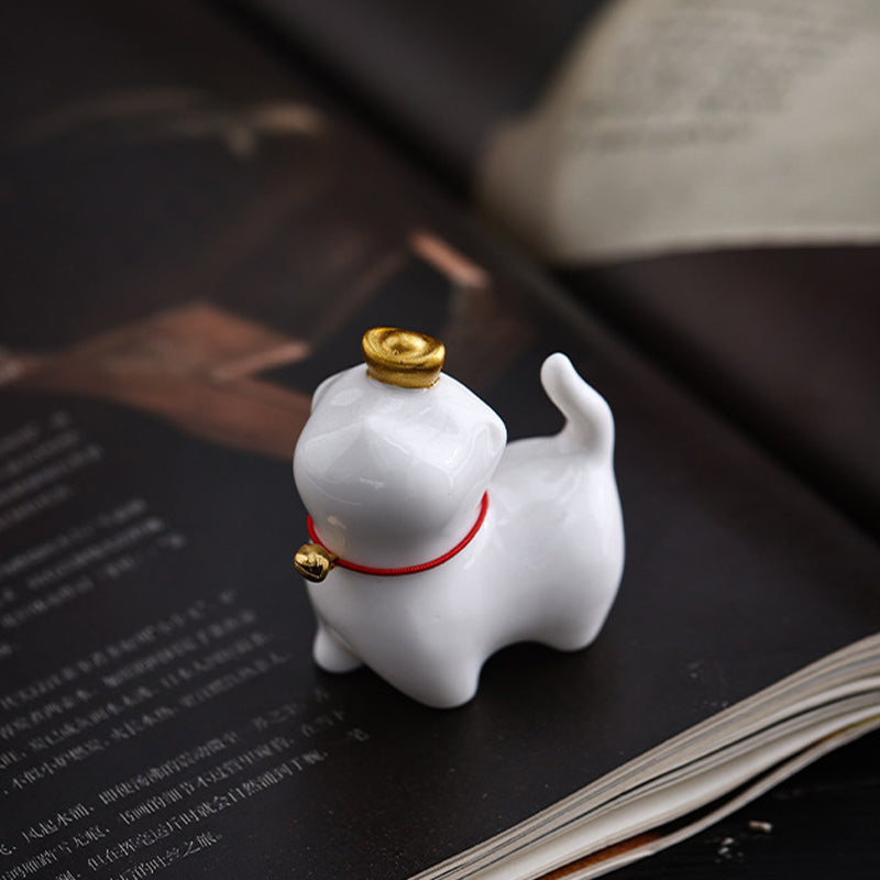 Nimara Ritual Mini Lucky Cat Ingot Tea Pet Ceramic Home Desk Figurine Decoration