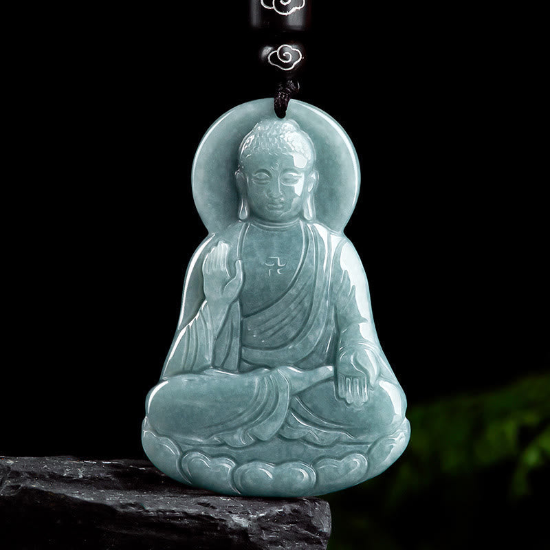 Nimara Ritual Amitabha Buddha Natural Jade Lotus Amulet Compassion String Necklace Pendant
