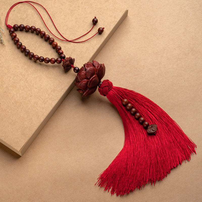 Nimara Ritual Tibetan Small Leaf Red Sandalwood Lotus Luck Protection Tassel Decoration