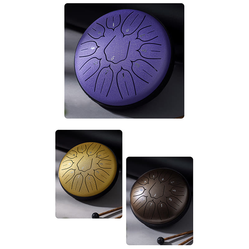 Nimara Ritual Steel Tongue Drum Sound Healing Meditation Yoga Lotus Drum Kit 11 Note 6 Inch