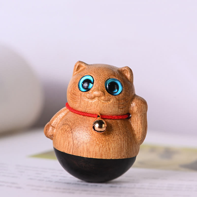 Nimara Ritual Mini Lucky Cat Kitten Phoebe Zhennan Wood Blessing Decoration