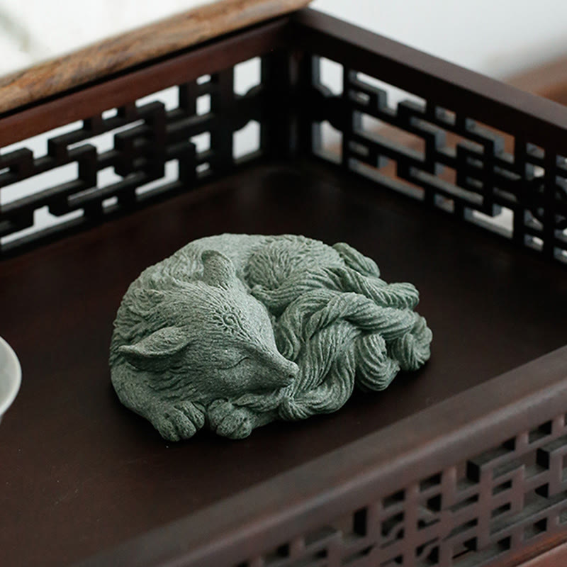 Nimara Ritual Small Nine Tailed Fox Protection Home Tea Pet Figurine Decoration