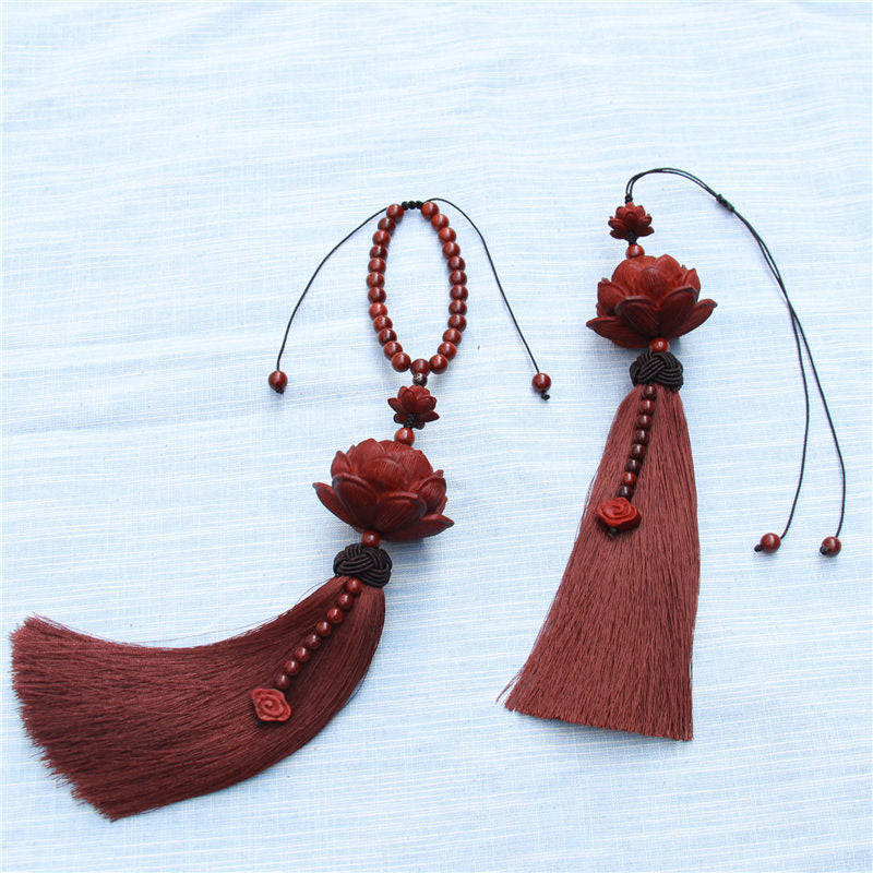 Nimara Ritual Tibetan Small Leaf Red Sandalwood Lotus Luck Protection Tassel Decoration