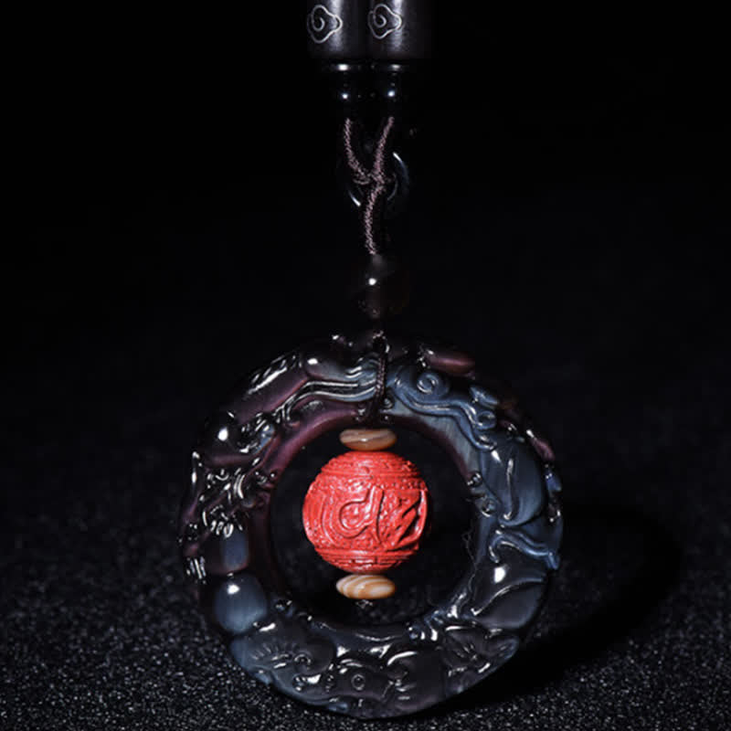 Nimara Ritual FengShui Natural Rainbow Obsidian PiXiu Cinnabar Healing Necklace Pendant