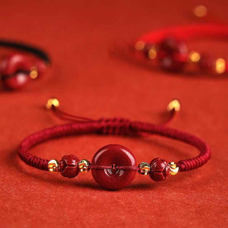 Nimara Ritual Handmade Lotus Cinnabar Peace Buckle Blessing Braid Bracelet