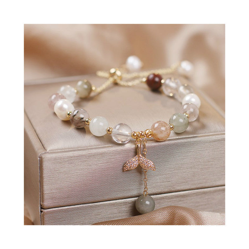 Nimara Ritual Strawberry Quartz Rutilated Quartz Fishtail Charm Healing Bracelet