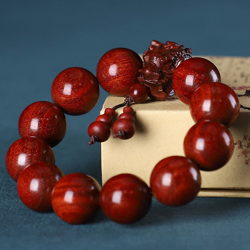 Nimara Ritual Rosewood Green Sandalwood Small Leaf Red Sandalwood Dragon Carved Protection Bracelet