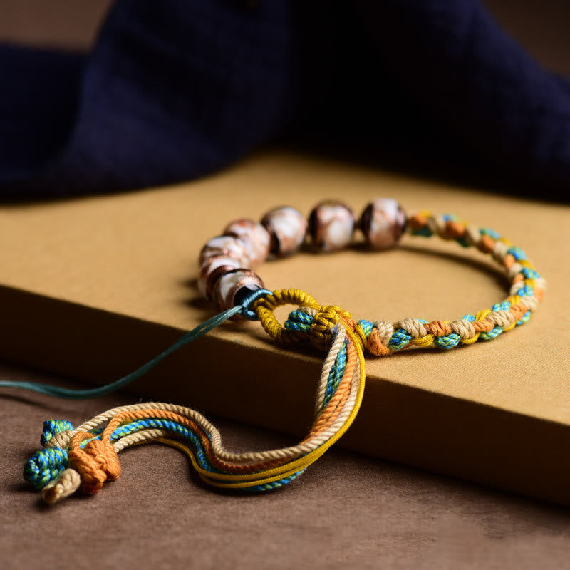 Nimara Ritual Handmade Multicolored Rope Liuli Glass Bead Fortune Braided Bracelet
