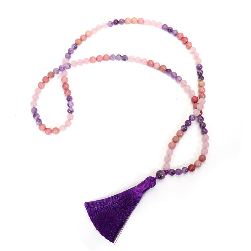 Nimara Ritual 108 Mala Beads Amethyst Rose Quartz Spiritual Healing Tassel Bracelet