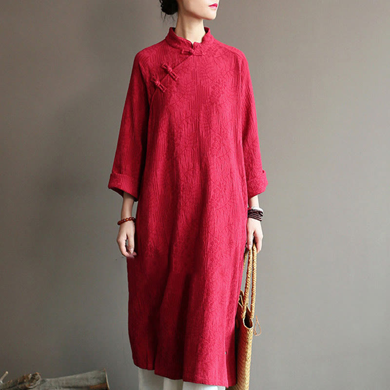 Nimara Ritual Flower Jacquard Midi Dress Long Sleeve Cotton Linen Dress Wide Leg Pants With Pockets