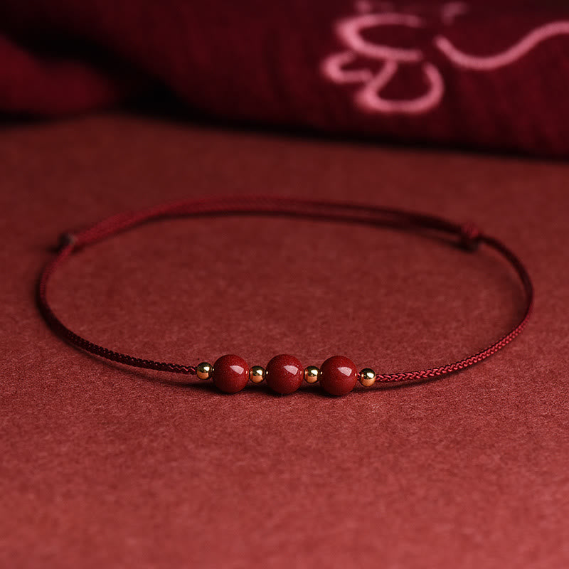 Nimara Ritual Natural Lucky Cinnabar Bead Blessing String Bracelet Anklet