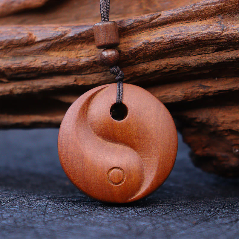Nimara Ritual Lightning Struck Jujube Wood Yin Yang Luck Protection Necklace Pendant