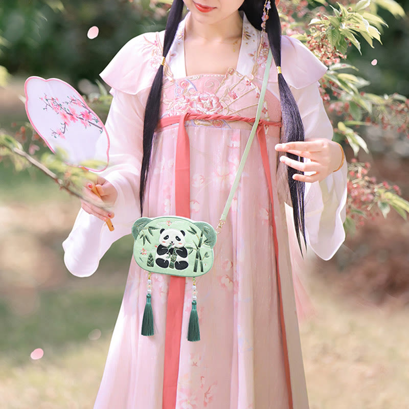 Nimara Ritual Embroidery Lucky Panda Cat Shiba Inu Deer Rabbit Fox Flower Cute Animal Hanfu Bag Crossbody Bag Shoulder Bag