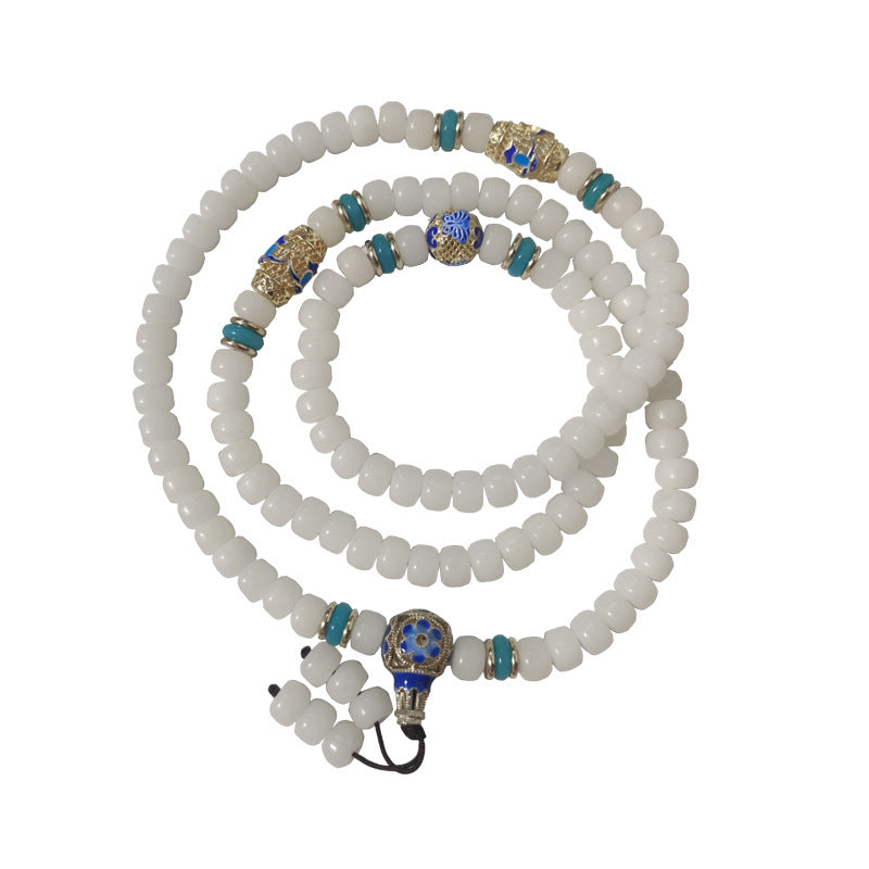 Nimara Ritual Natural White Bodhi Seed Mala 108 Beads Wealth Bracelet