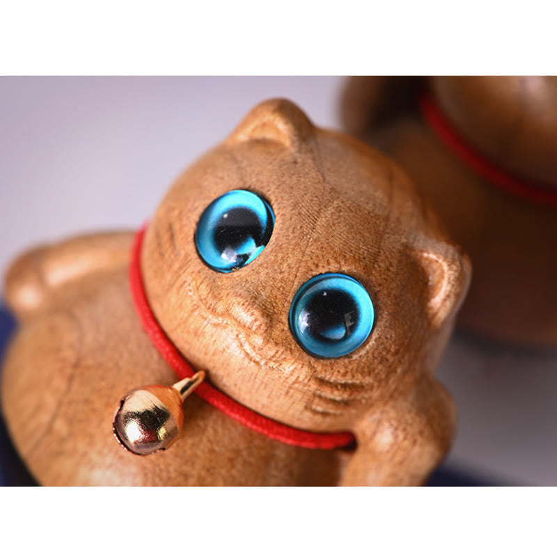 Nimara Ritual Mini Lucky Cat Kitten Phoebe Zhennan Wood Blessing Decoration