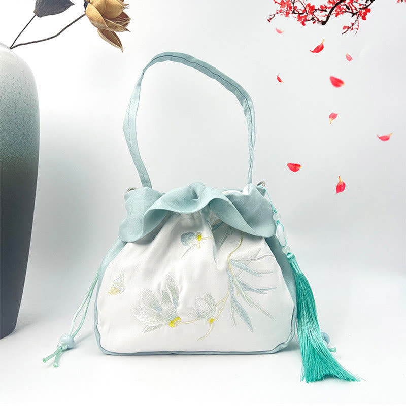 Nimara Ritual Suzhou Embroidery Camellia Magnolia Peony Lotus Silk Tote Crossbody Bag Shoulder Bag Handbag