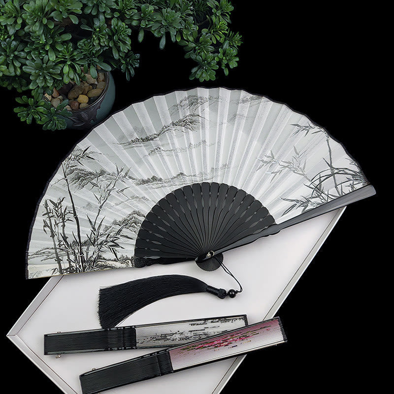 Nimara Ritual Vintage Bamboo Peony Butterfly Lotus Handheld Silk Folding Fan With Bamboo Frames