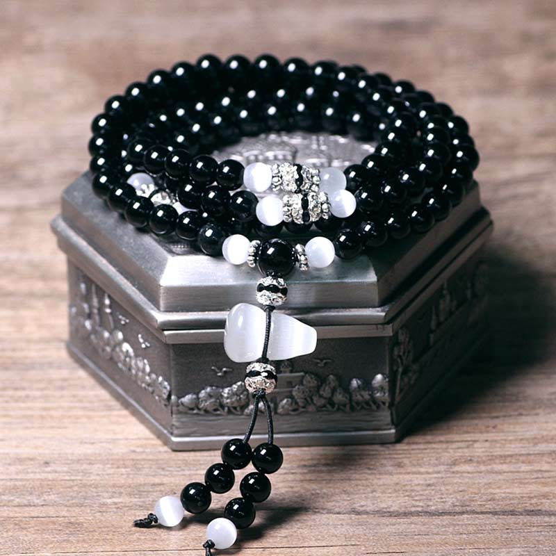Nimara Ritual Black Onyx White Crystal Bead Meditation Bracelet