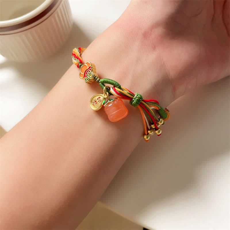 Nimara Ritual Persimmon Red Agate Strength Reincarnation Knot Braid String Bracelet
