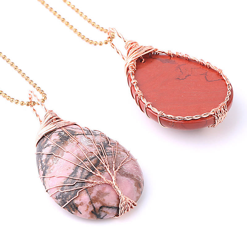 Nimara Ritual Natural Quartz Crystal Tree Of Life Healing Energy Necklace Pendant