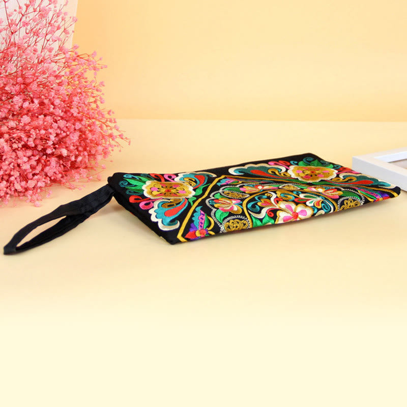 Nimara Ritual Dragon Butterfly Cosmos Flower Embroidery Wallet Shopping Purse