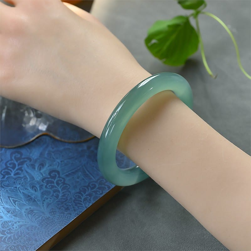 Nimara Ritual Natural Green Chalcedony Strength Bangle Bracelet