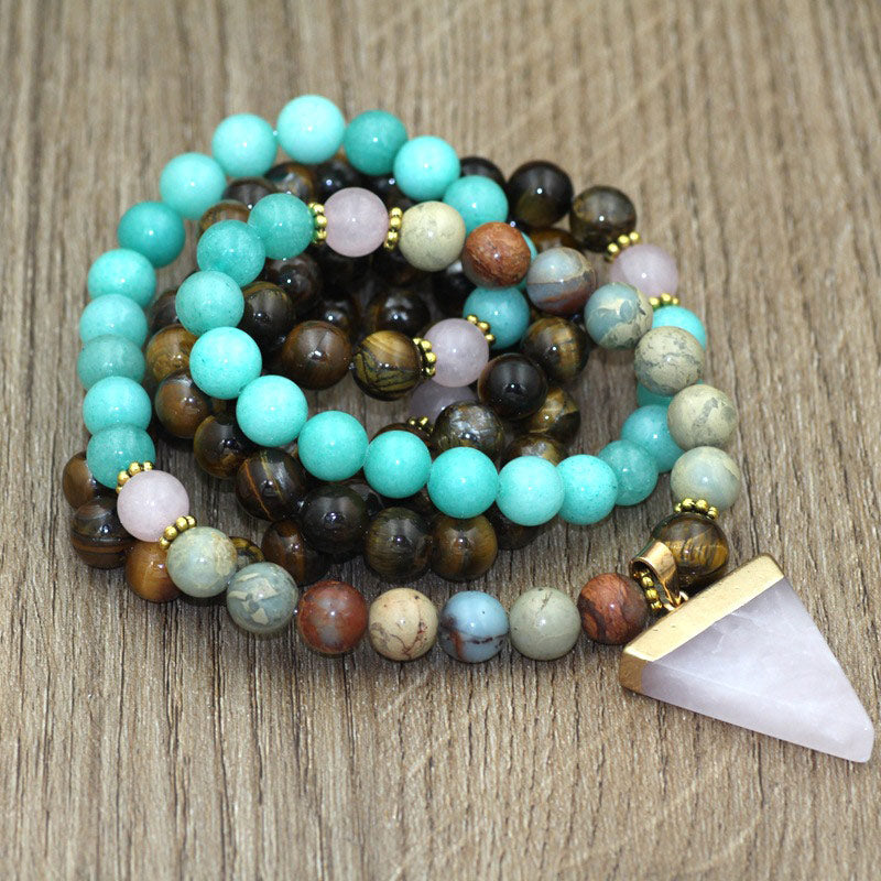 Nimara Ritual 108 Beads Natural Stone Tiger Eye Mala Healing Bracelet