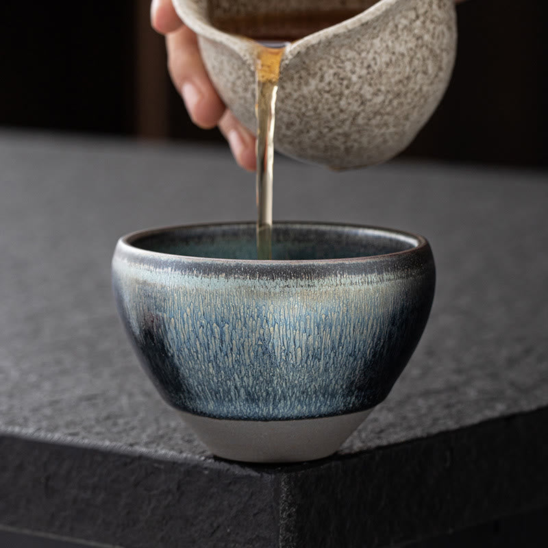 Nimara Ritual Vintage Chinese Silver Blue Jianzhan Kiln Change Porcelain Teacup Kung Fu Tea Cup