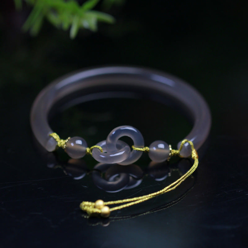 Nimara Ritual Natural Gray Agate Double Peace Buckle Balance Bracelet Bangle