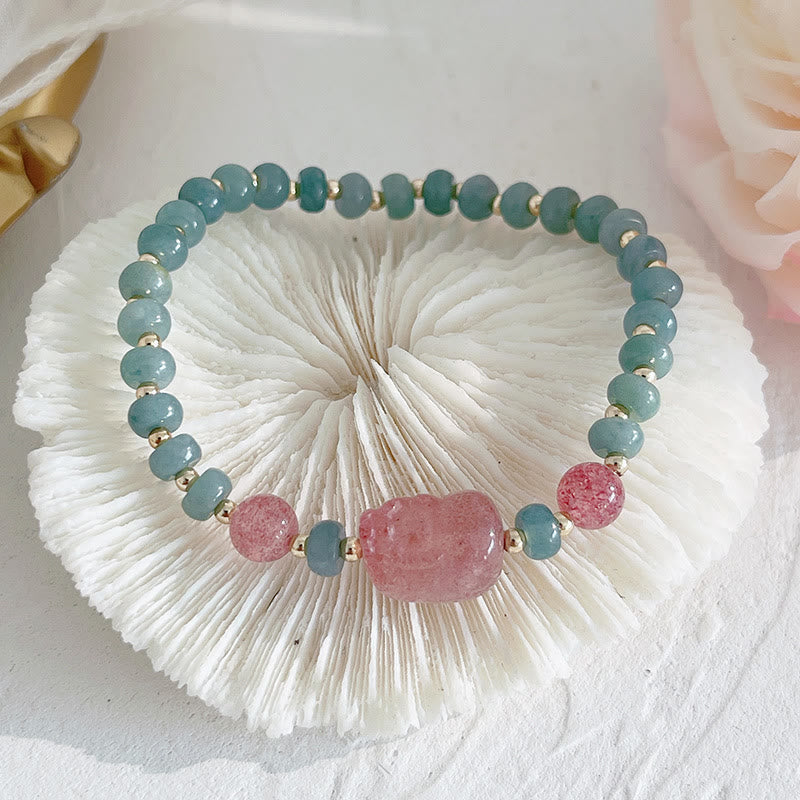 Nimara Ritual Natural Hetian Jade Pearl Peace Buckle Fu Character Gourd Money Bag Strawberry Quartz PiXiu Luck Bracelet